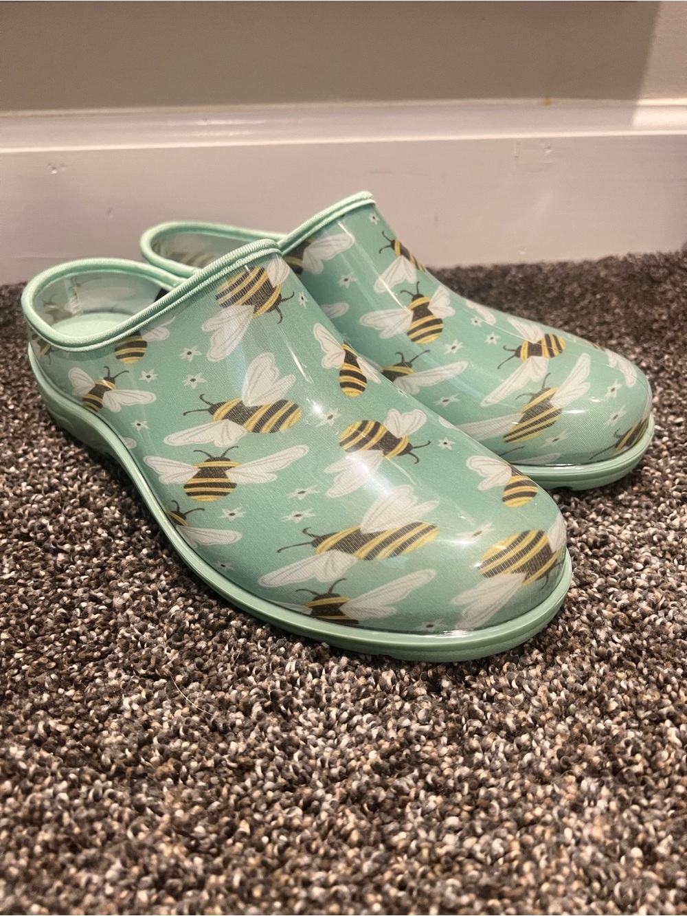 Groundwork Mint Bee-Print Slip-On Garden Rain Clogs for Women